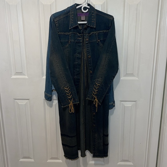 Women's Spring Fashion Ripped Holes Maxi Long Denim Jacket Trench Coat - Picture 4 of 6